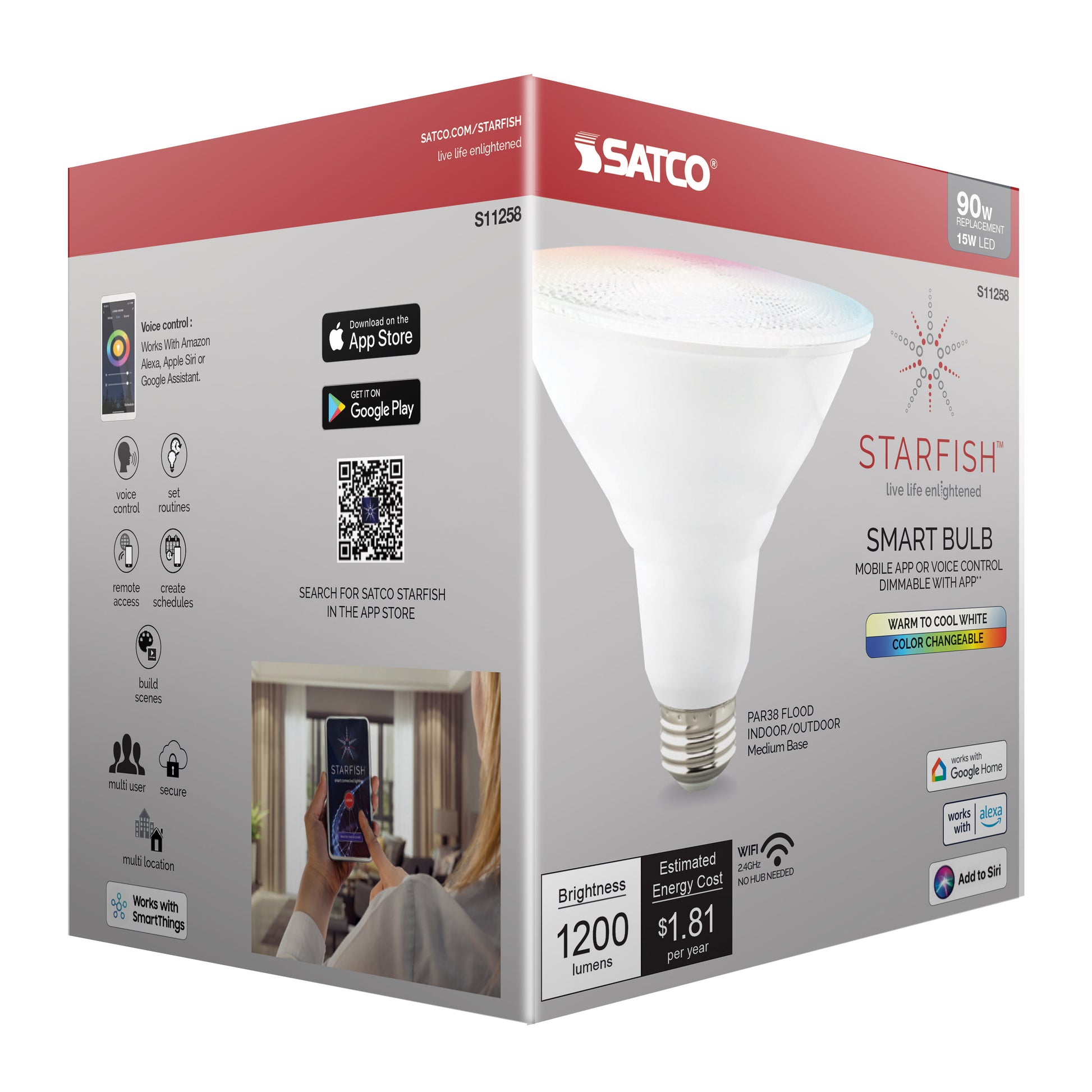 image of 15 Watt - PAR38 LED - RGB & Tunable White - Starfish IOT - 120 Volt - 1200 Lumens
