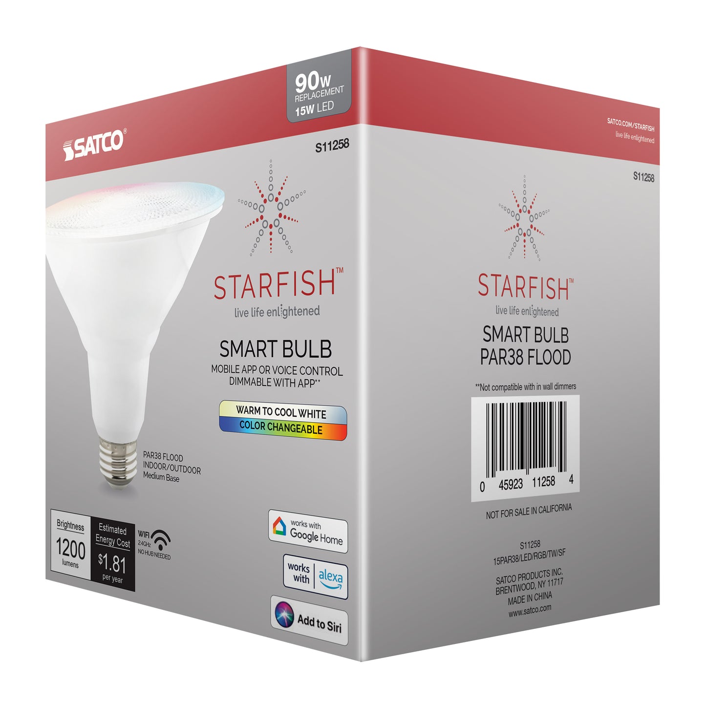 image of 15 Watt - PAR38 LED - RGB & Tunable White - Starfish IOT - 120 Volt - 1200 Lumens