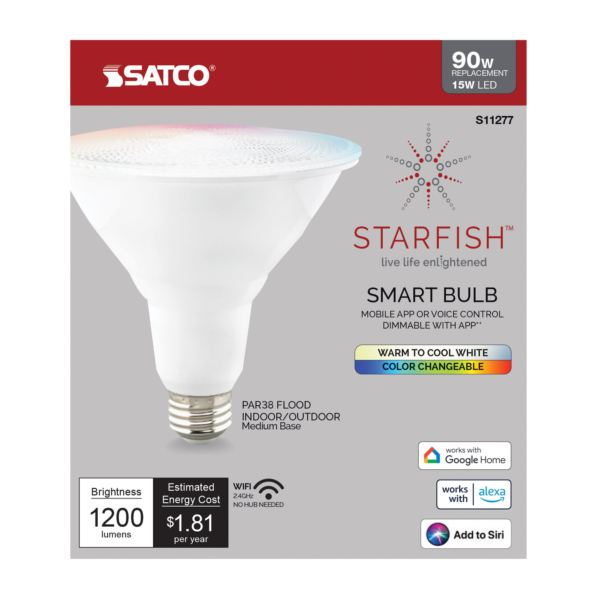 image of 15 Watt - PAR38 LED - RGB & Tunable White - Starfish IOT - 120 Volt - 1200 Lumens - T20 - 90 CRI