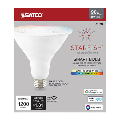 image of 15 Watt - PAR38 LED - RGB & Tunable White - Starfish IOT - 120 Volt - 1200 Lumens - T20 - 90 CRI