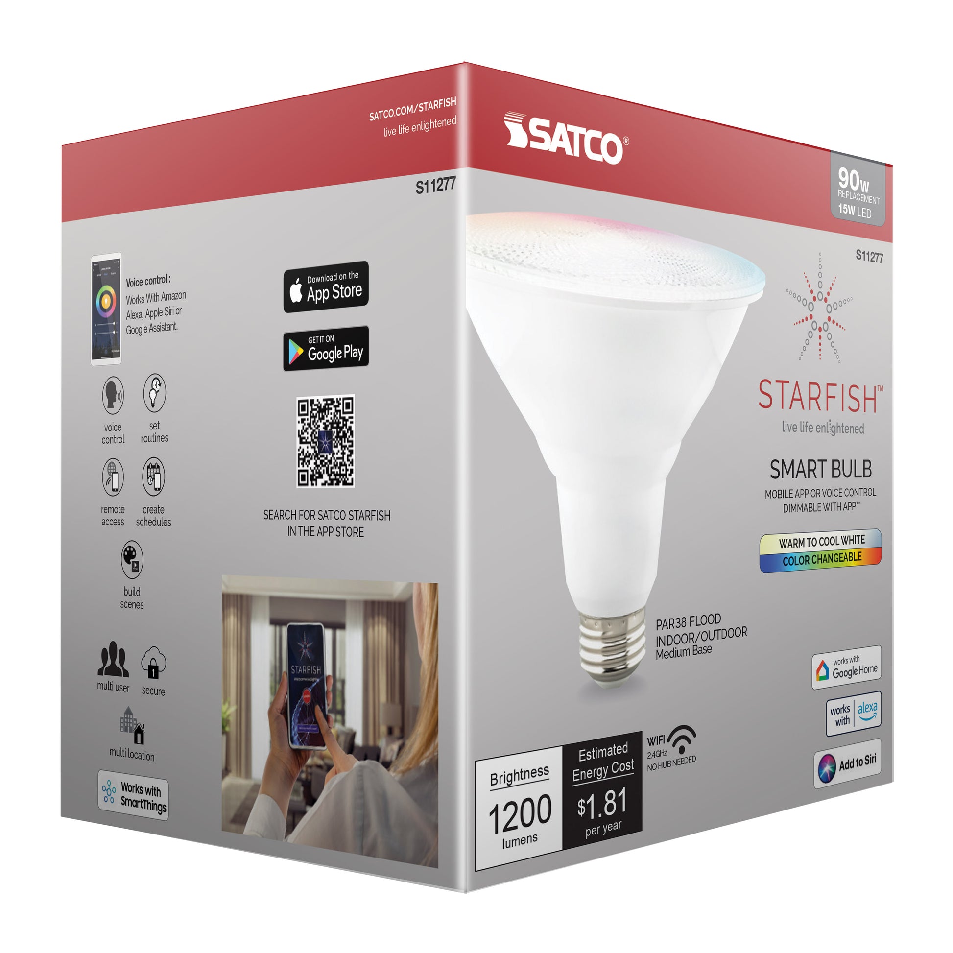 image of 15 Watt - PAR38 LED - RGB & Tunable White - Starfish IOT - 120 Volt - 1200 Lumens - T20 - 90 CRI