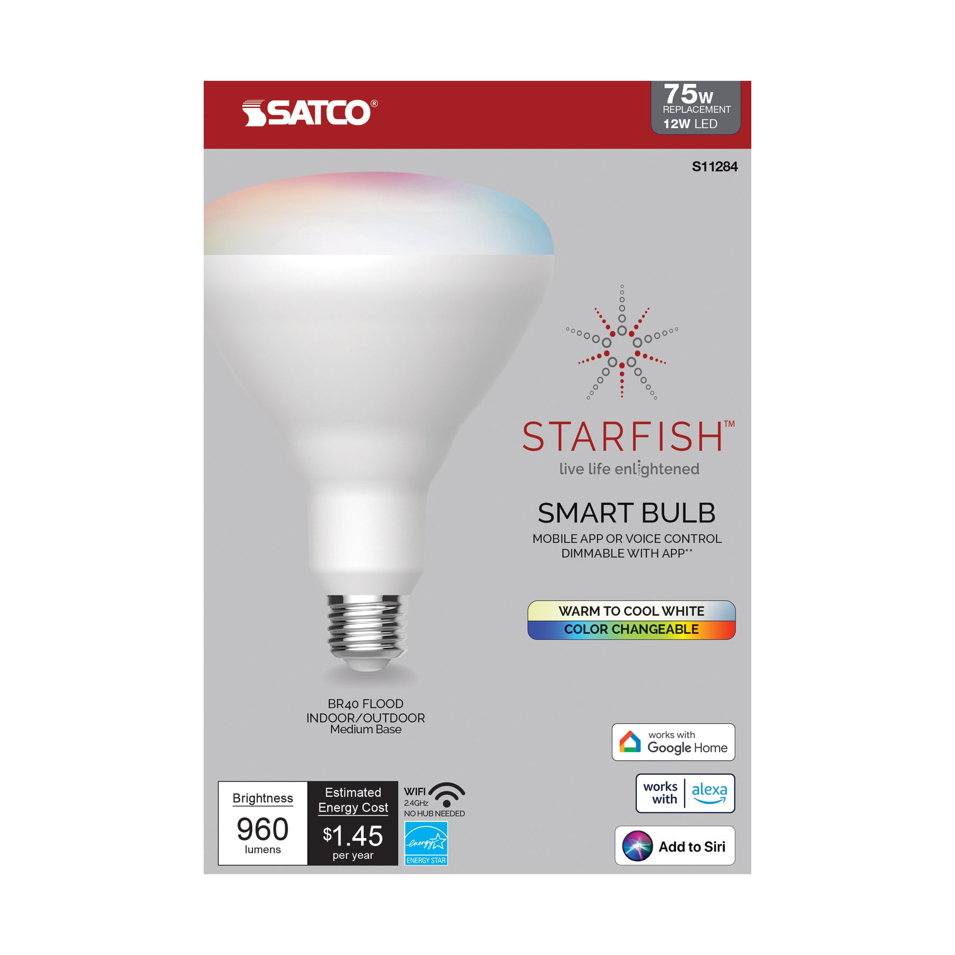 image of 12 Watt - BR40 LED - RGB & Tunable White - Starfish IOT - Medium Base - 120 Volt