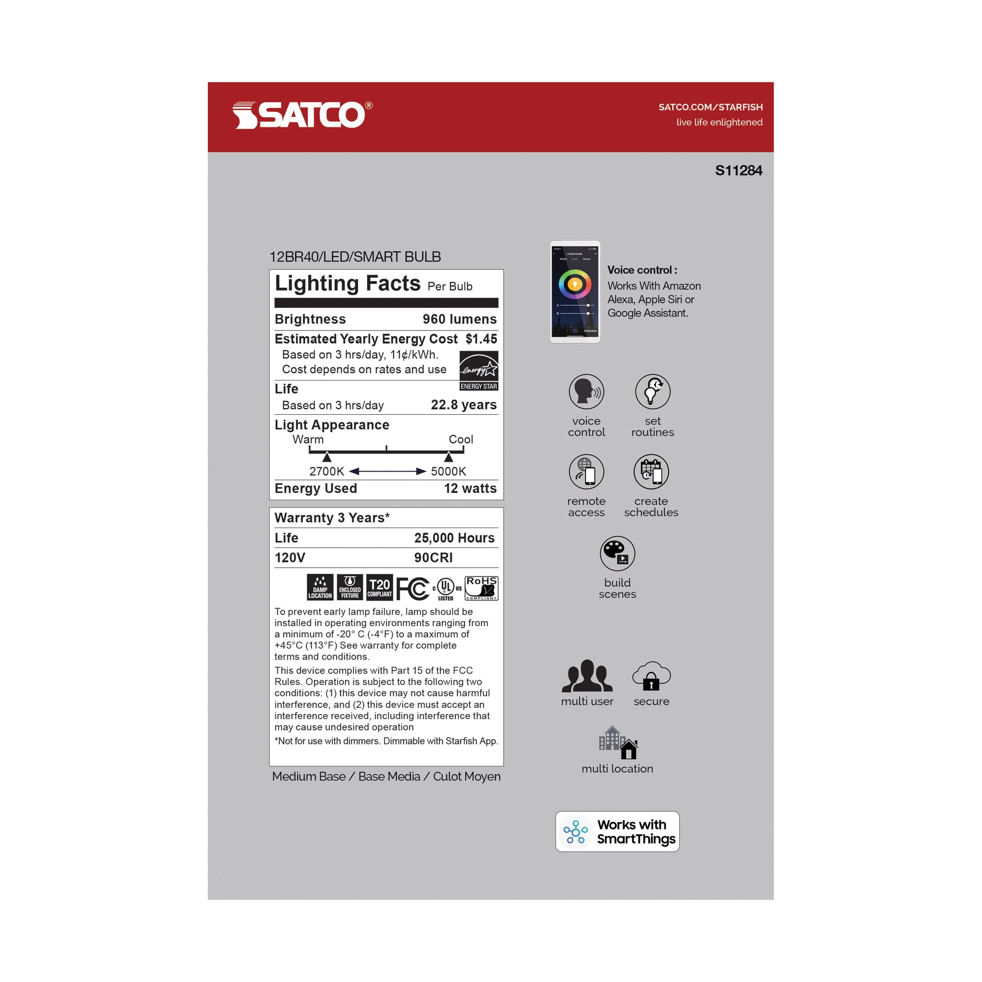 image of 12 Watt - BR40 LED - RGB & Tunable White - Starfish IOT - Medium Base - 120 Volt