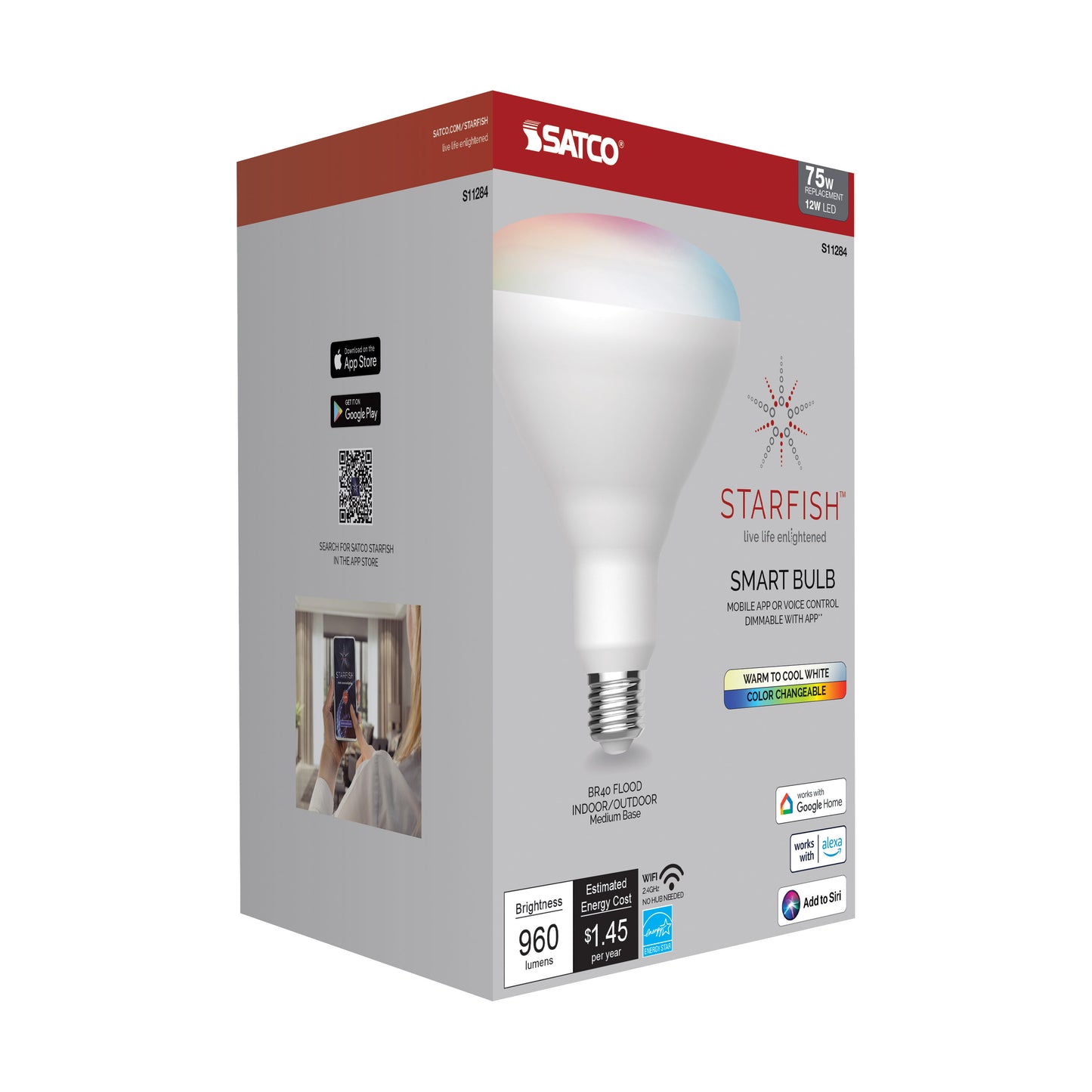 image of 12 Watt - BR40 LED - RGB & Tunable White - Starfish IOT - Medium Base - 120 Volt