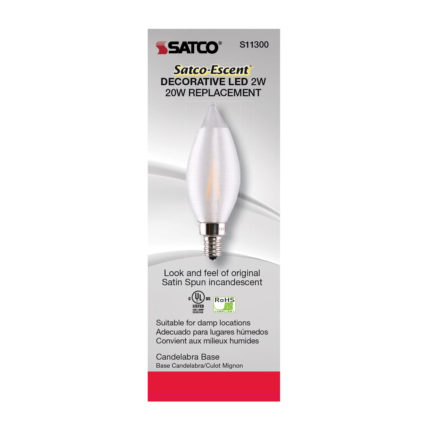 image of 2 Watt CA11 LED - Satin Spun Clear - Candelabra base - 2700K - 120 Volt