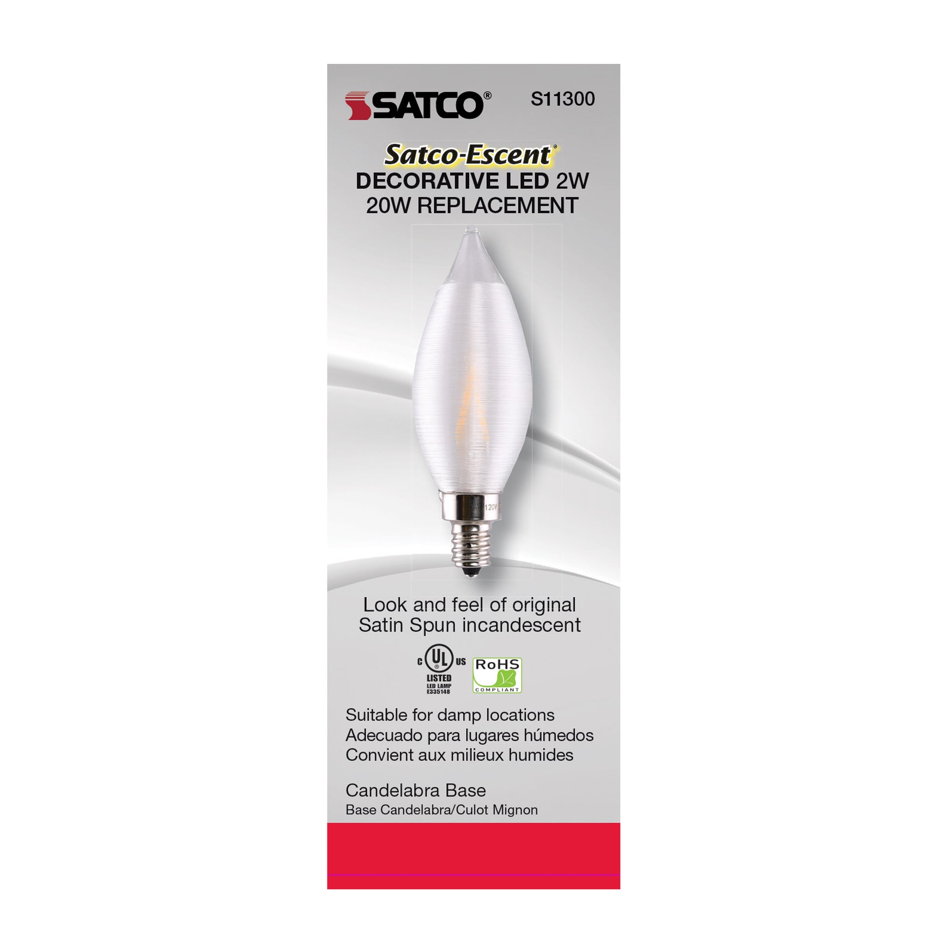 image of 2 Watt CA11 LED - Satin Spun Clear - Candelabra base - 2700K - 120 Volt