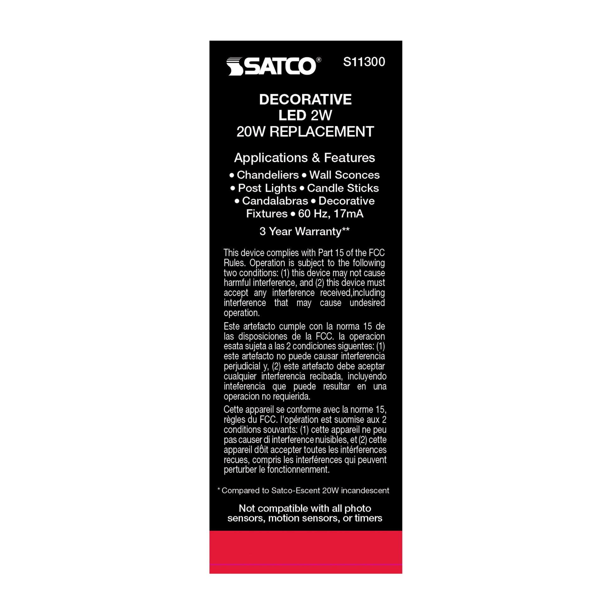 image of 2 Watt CA11 LED - Satin Spun Clear - Candelabra base - 2700K - 120 Volt