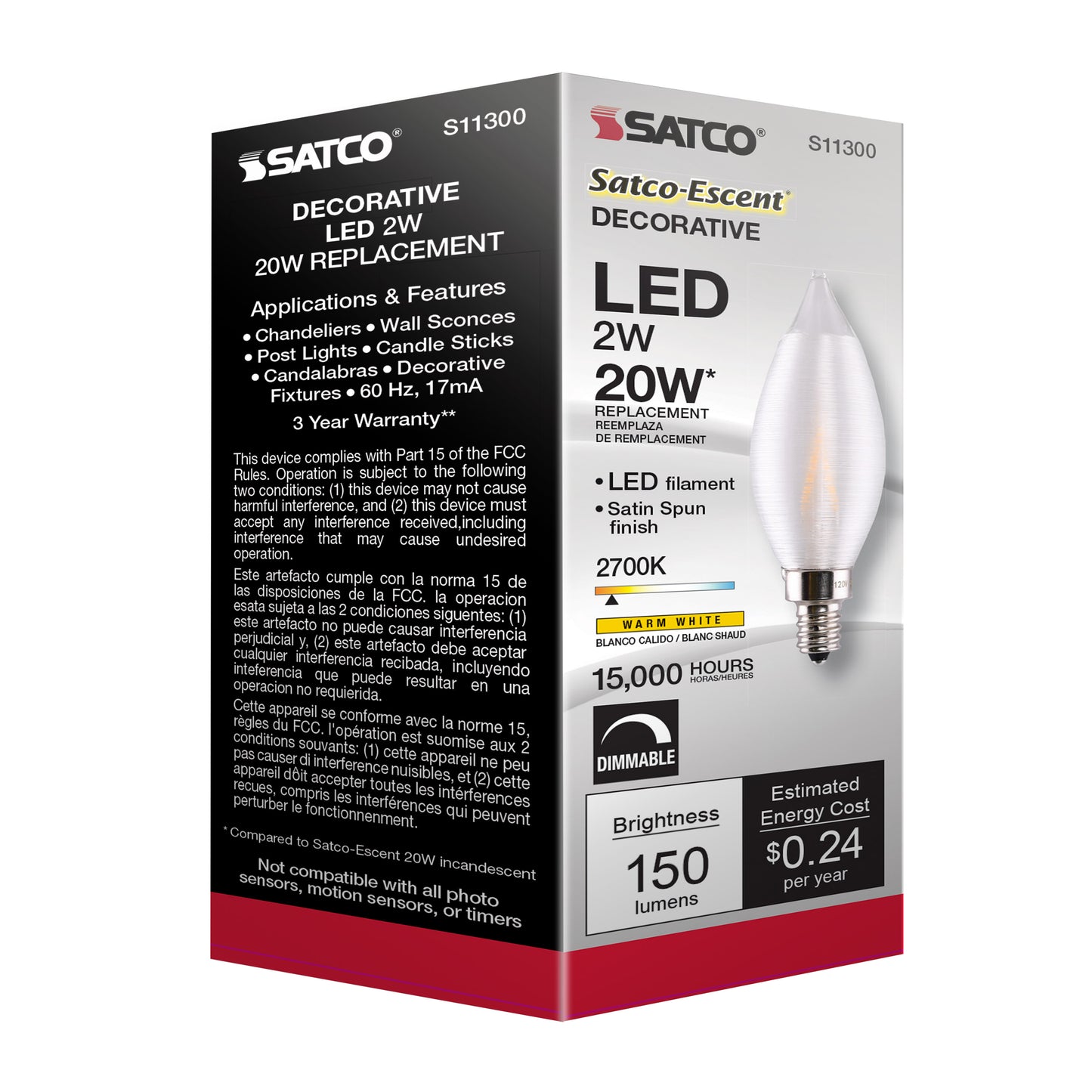 image of 2 Watt CA11 LED - Satin Spun Clear - Candelabra base - 2700K - 120 Volt