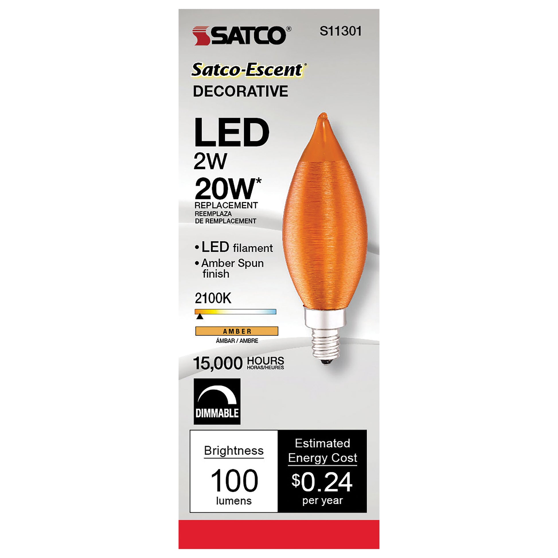 image of 2 Watt CA11 LED - Satin Spun Amber - Candelabra base - 2100K - 120 Volt