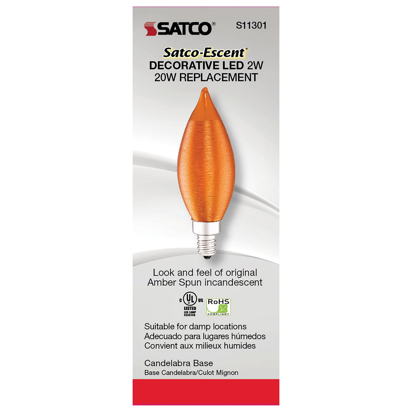 image of 2 Watt CA11 LED - Satin Spun Amber - Candelabra base - 2100K - 120 Volt