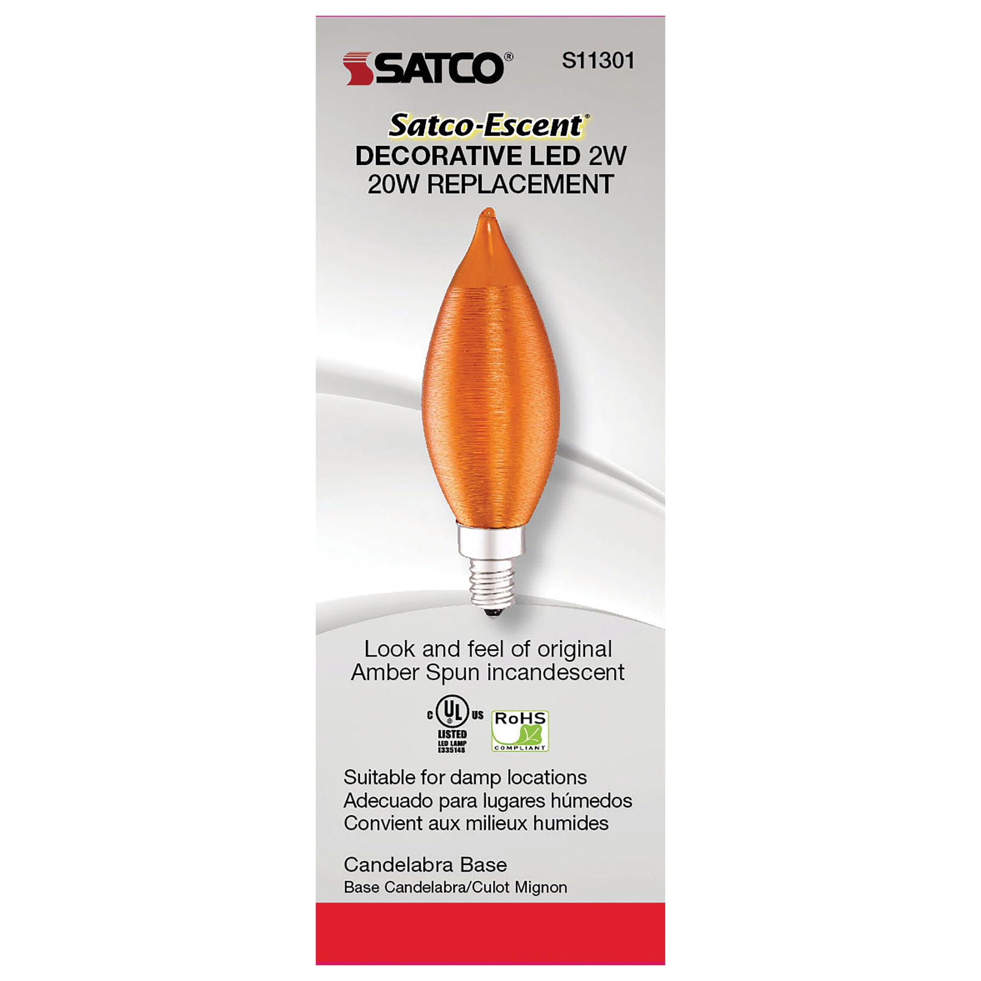 image of 2 Watt CA11 LED - Satin Spun Amber - Candelabra base - 2100K - 120 Volt