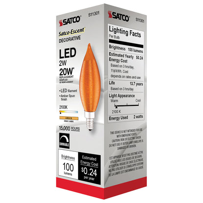 image of 2 Watt CA11 LED - Satin Spun Amber - Candelabra base - 2100K - 120 Volt