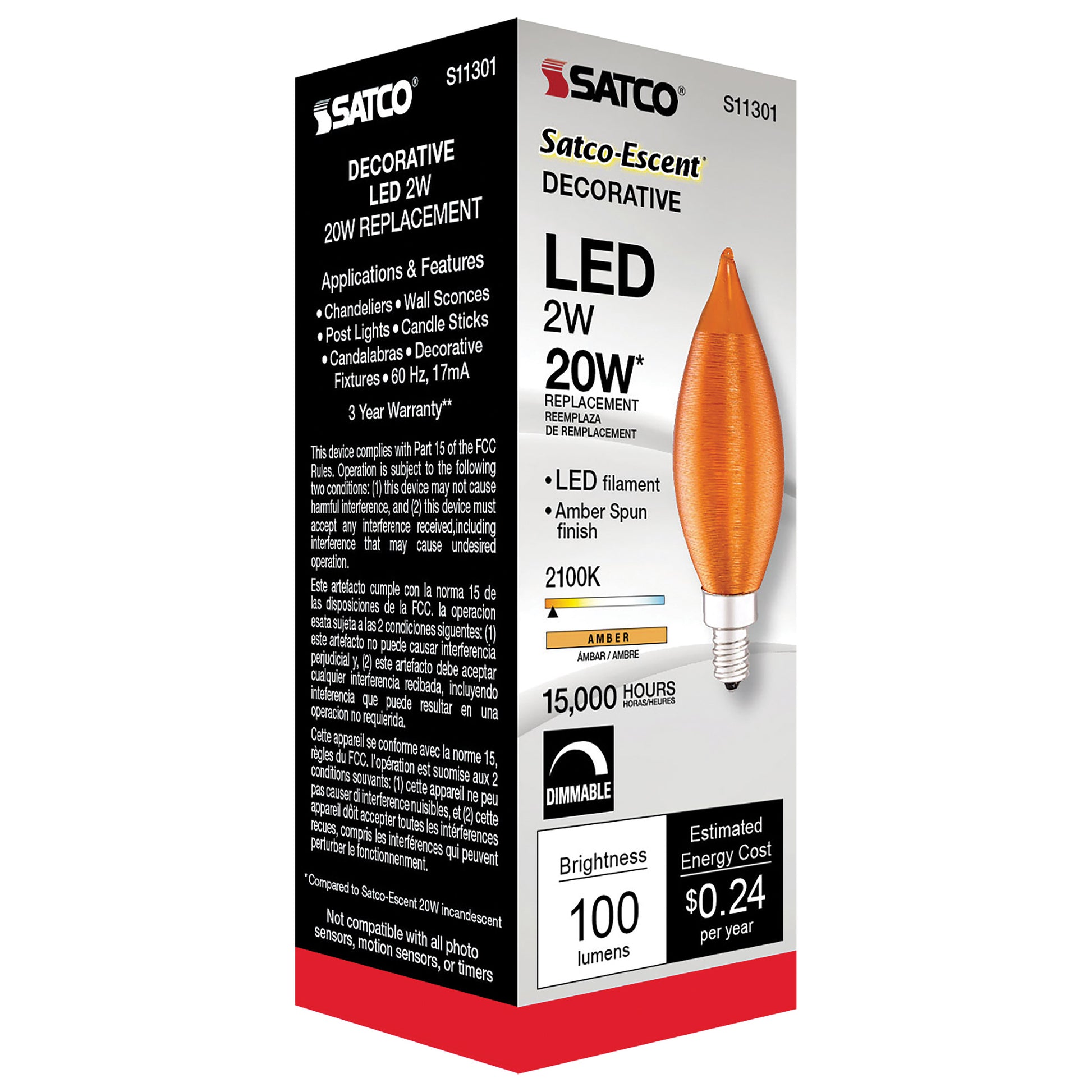 image of 2 Watt CA11 LED - Satin Spun Amber - Candelabra base - 2100K - 120 Volt