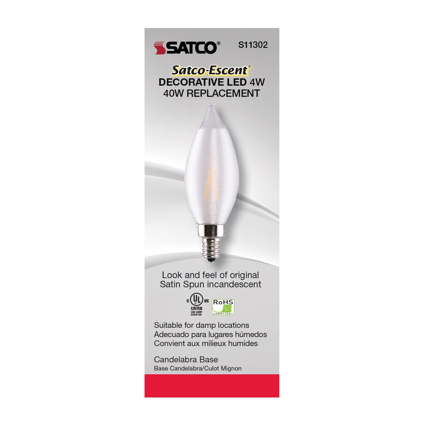 image of 4 Watt CA11 LED - Satin Spun Clear - Candelabra base - 2700K - 120 Volt