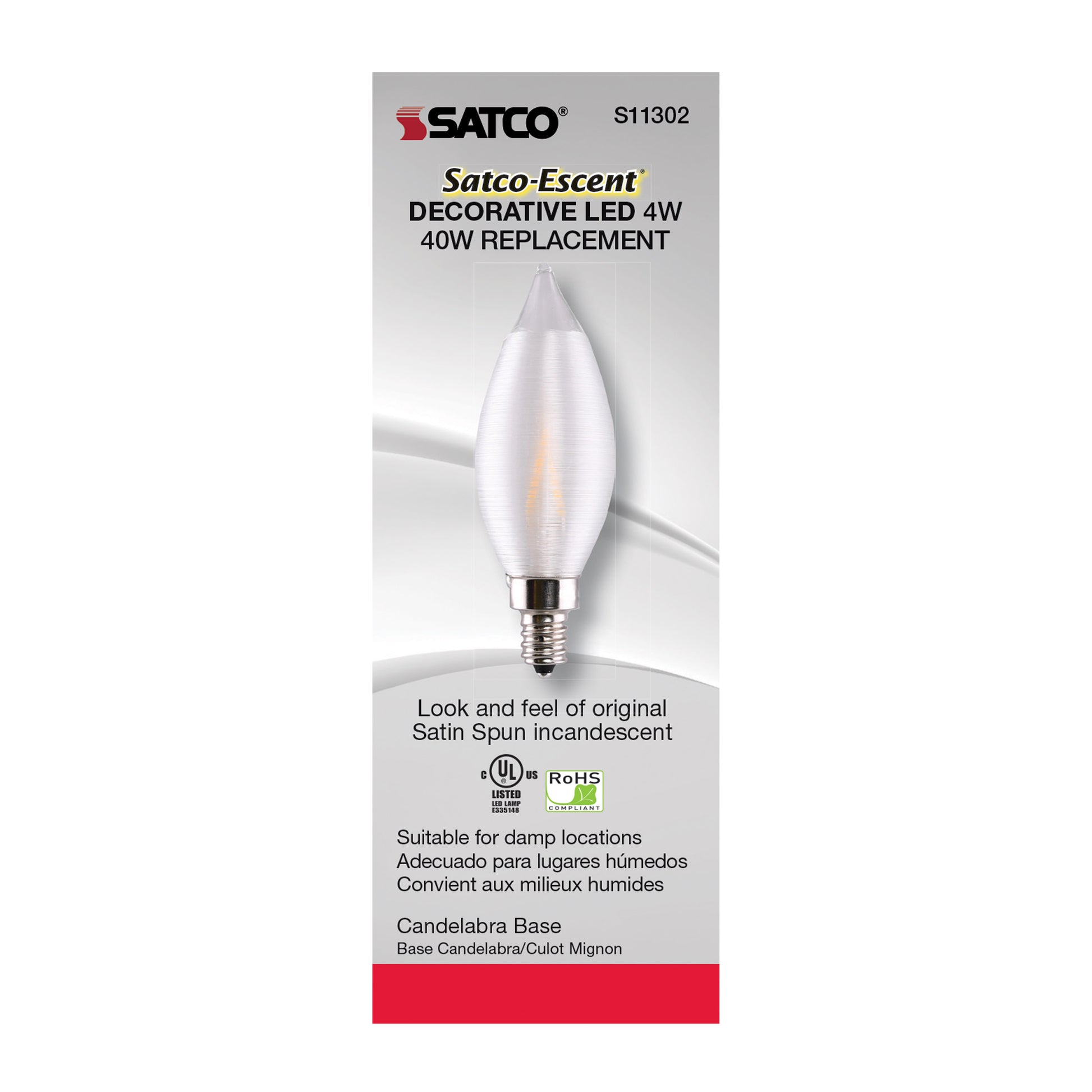 image of 4 Watt CA11 LED - Satin Spun Clear - Candelabra base - 2700K - 120 Volt