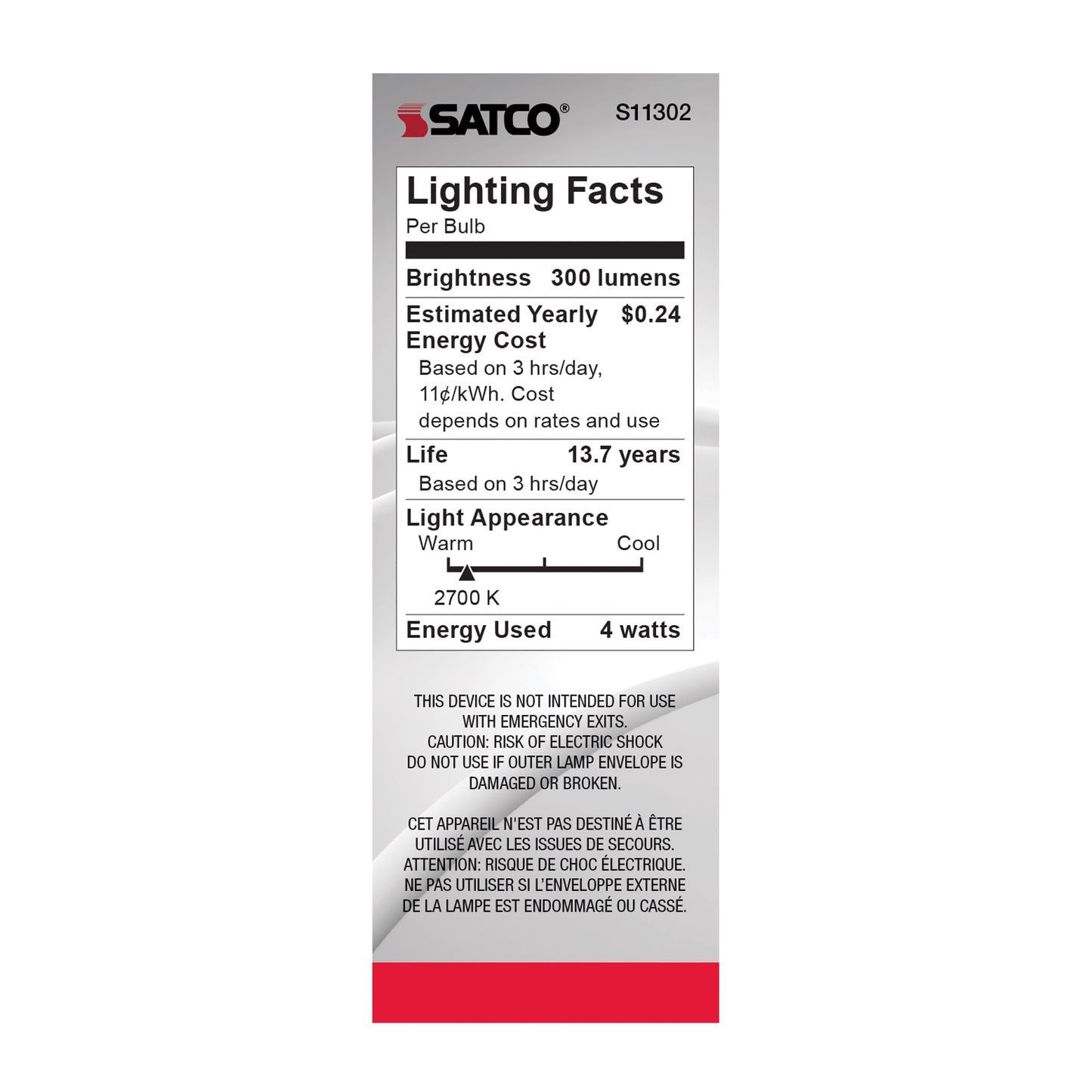 image of 4 Watt CA11 LED - Satin Spun Clear - Candelabra base - 2700K - 120 Volt