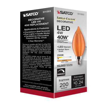 image of 4 Watt CA11 LED - Satin Spun Amber - Candelabra base - 2100K - 120 Volt