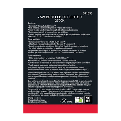 image of 7.5 Watt - BR30 LED - 2700K - Medium base - 105 deg. Beam Angle - 120 Volt - 2-pack