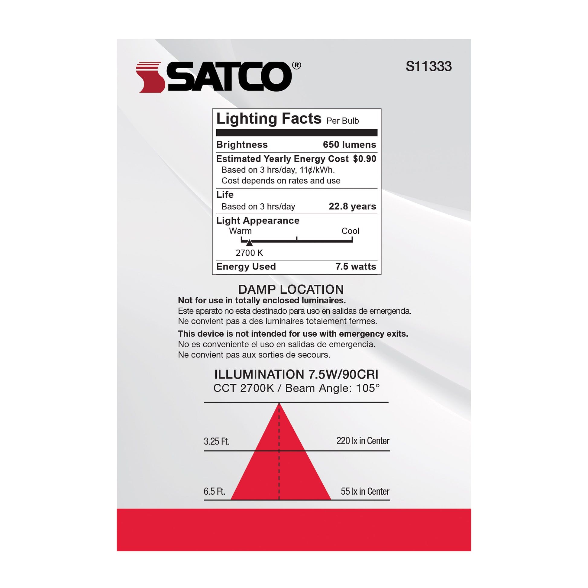 image of 7.5 Watt - BR30 LED - 2700K - Medium base - 105 deg. Beam Angle - 120 Volt - 2-pack