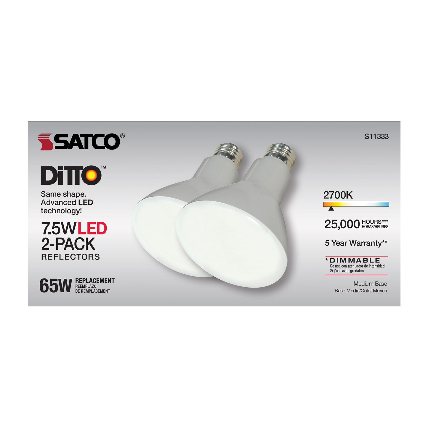 image of 7.5 Watt - BR30 LED - 2700K - Medium base - 105 deg. Beam Angle - 120 Volt - 2-pack