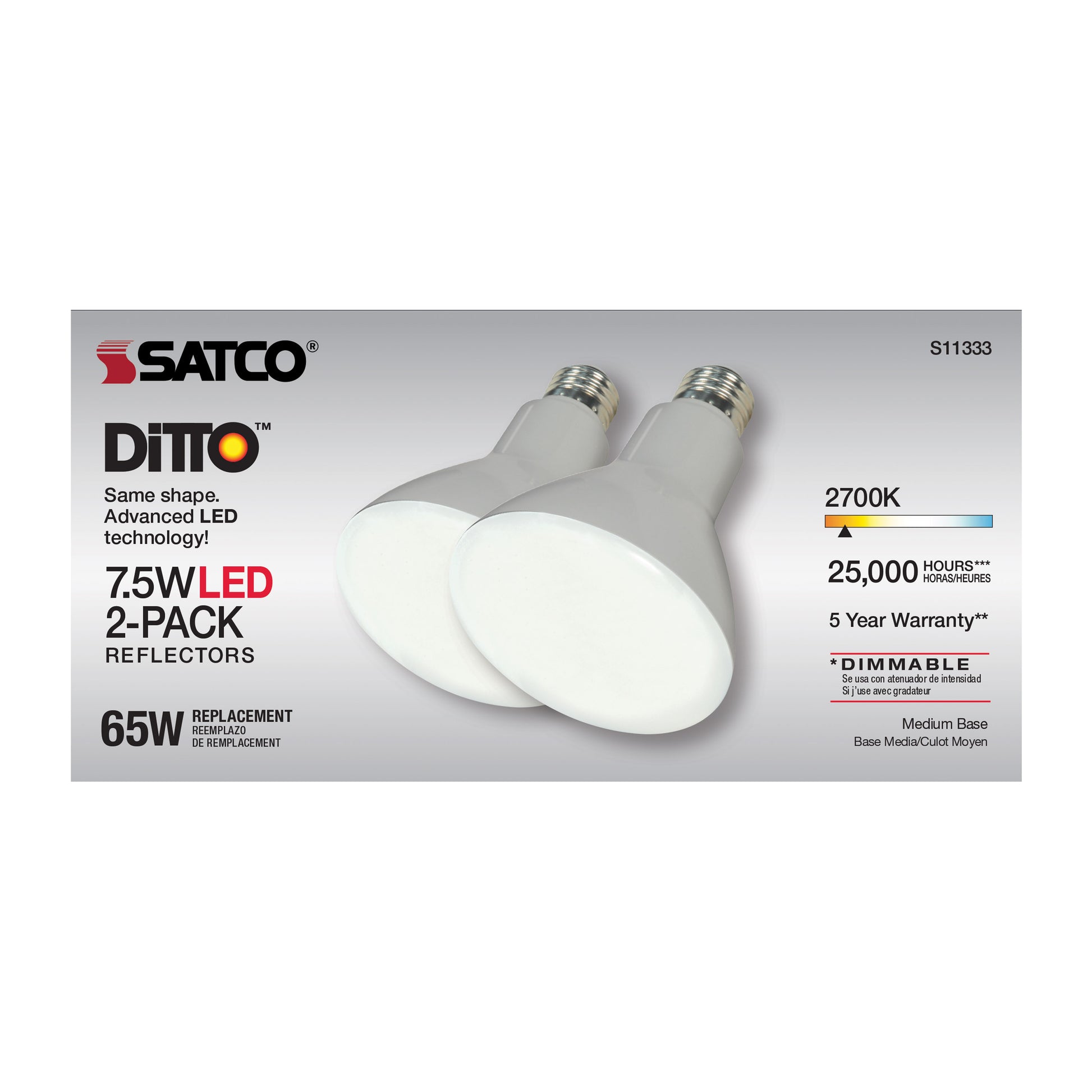 image of 7.5 Watt - BR30 LED - 2700K - Medium base - 105 deg. Beam Angle - 120 Volt - 2-pack