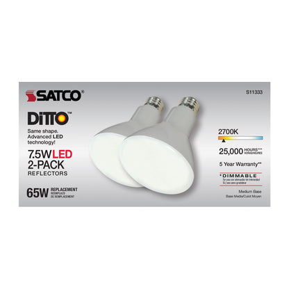 image of 7.5 Watt - BR30 LED - 2700K - Medium base - 105 deg. Beam Angle - 120 Volt - 2-pack