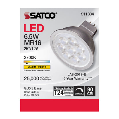 image of 6.5 Watt - MR16 LED - 2700K - GU5.3 base - 25 deg. Beam Angle - 12 Volt