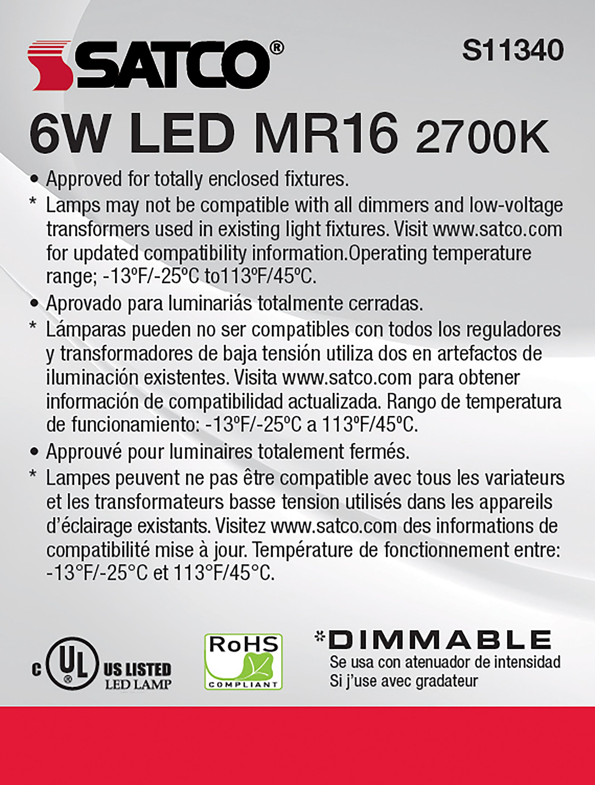 image of 6 Watt - MR16 LED - 2700K - GU5.3 base - 40 deg. Beam Angle - 24 Volt