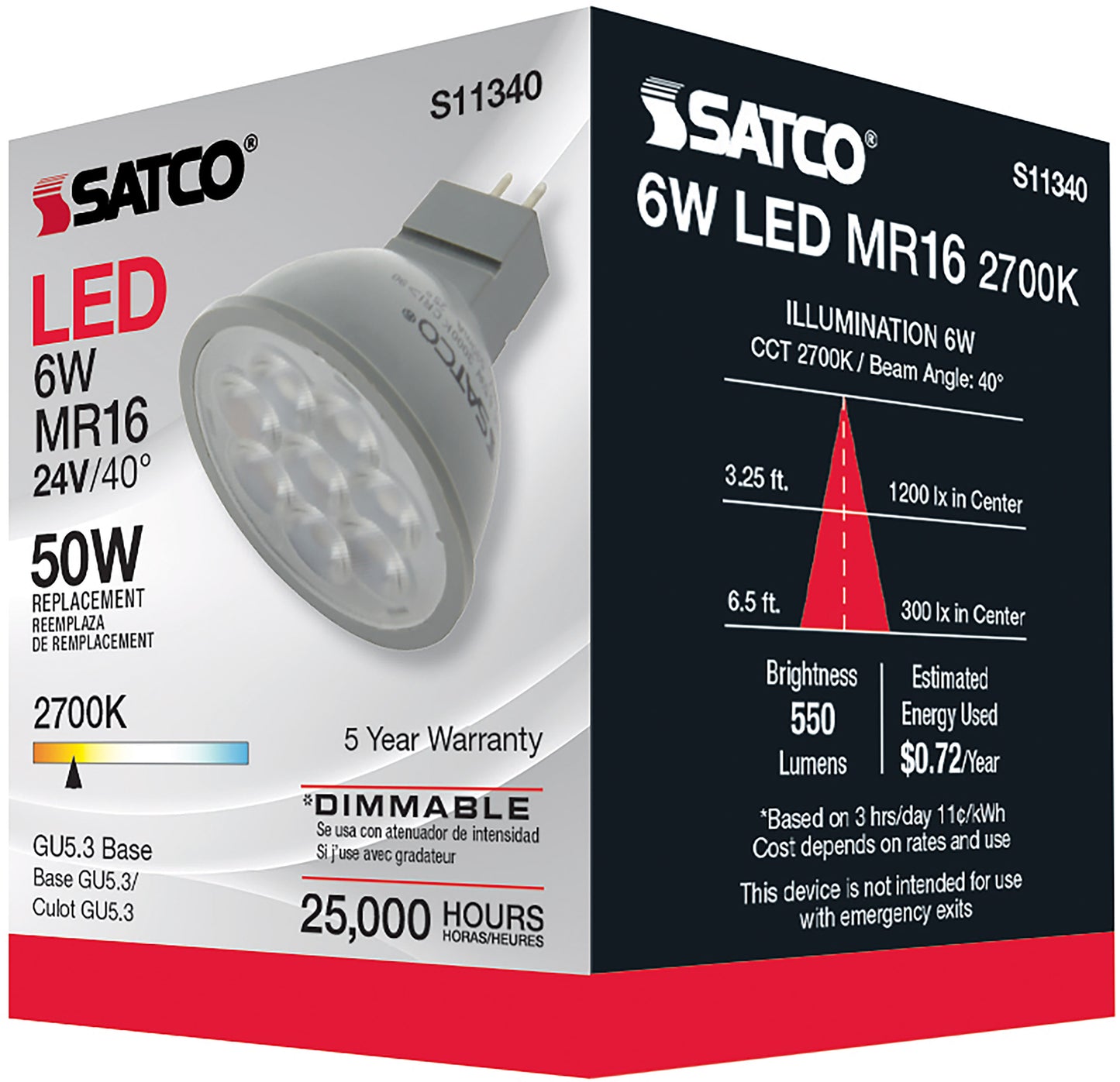 image of 6 Watt - MR16 LED - 2700K - GU5.3 base - 40 deg. Beam Angle - 24 Volt