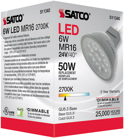 image of 6 Watt - MR16 LED - 2700K - GU5.3 base - 40 deg. Beam Angle - 24 Volt