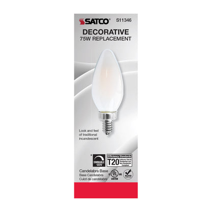 image of 8 Watt C11 LED - Frosted Finish - Candelabra Base - 3000K - 90 CRI - 800 Lumens - 120 Volt