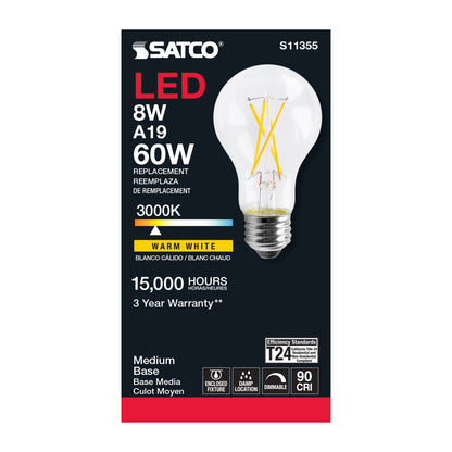 image of 8 Watt - A19 LED - Clear - 3000K - Medium base - 120 Volt