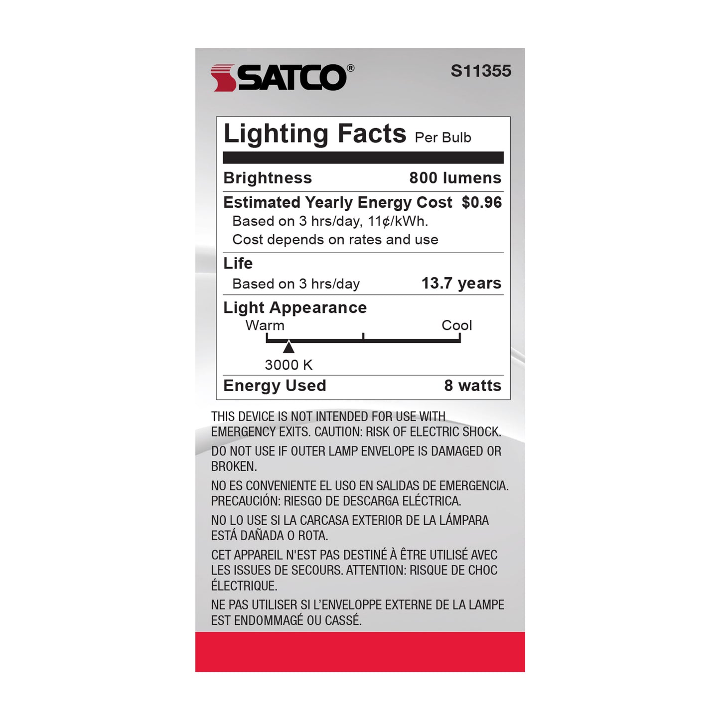 image of 8 Watt - A19 LED - Clear - 3000K - Medium base - 120 Volt