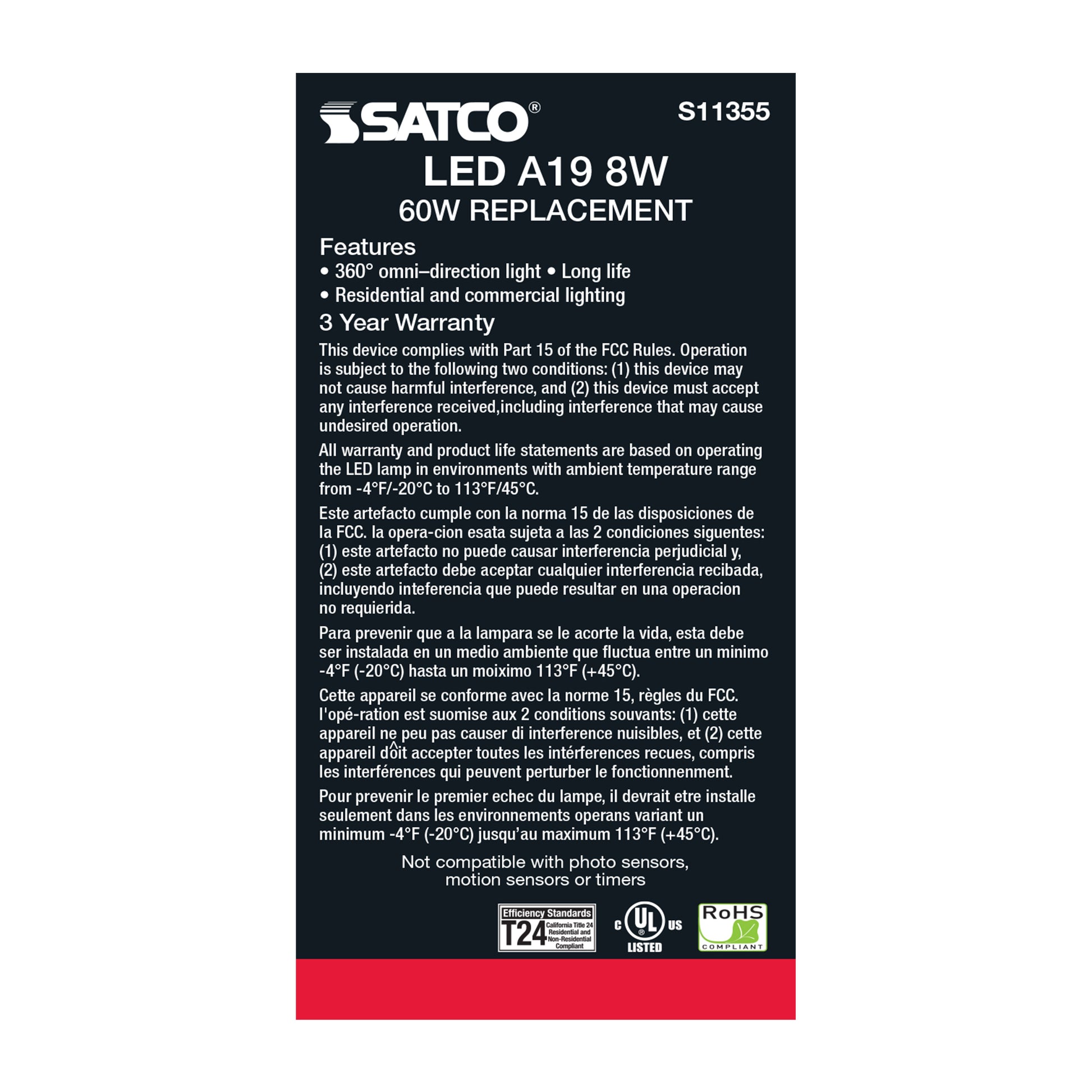 image of 8 Watt - A19 LED - Clear - 3000K - Medium base - 120 Volt