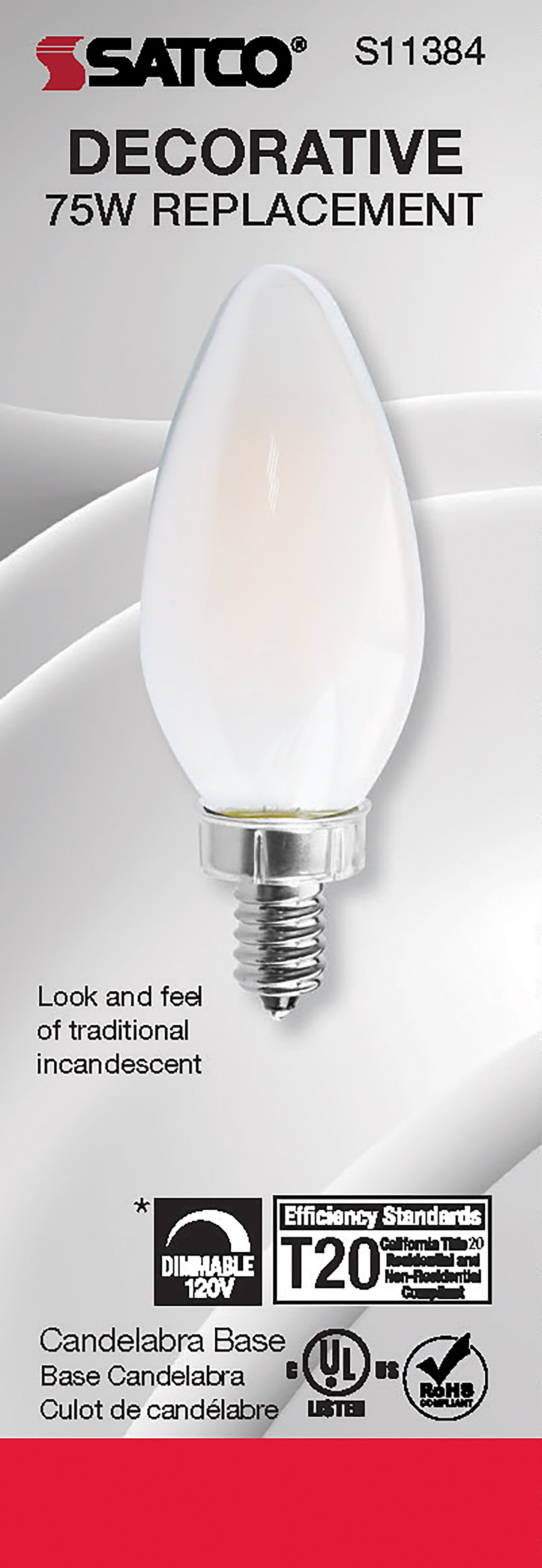 image of 8 Watt C11 LED - Frosted - Candelabra base - 2700K - 90 CRI - 760 Lumens - 120 Volt