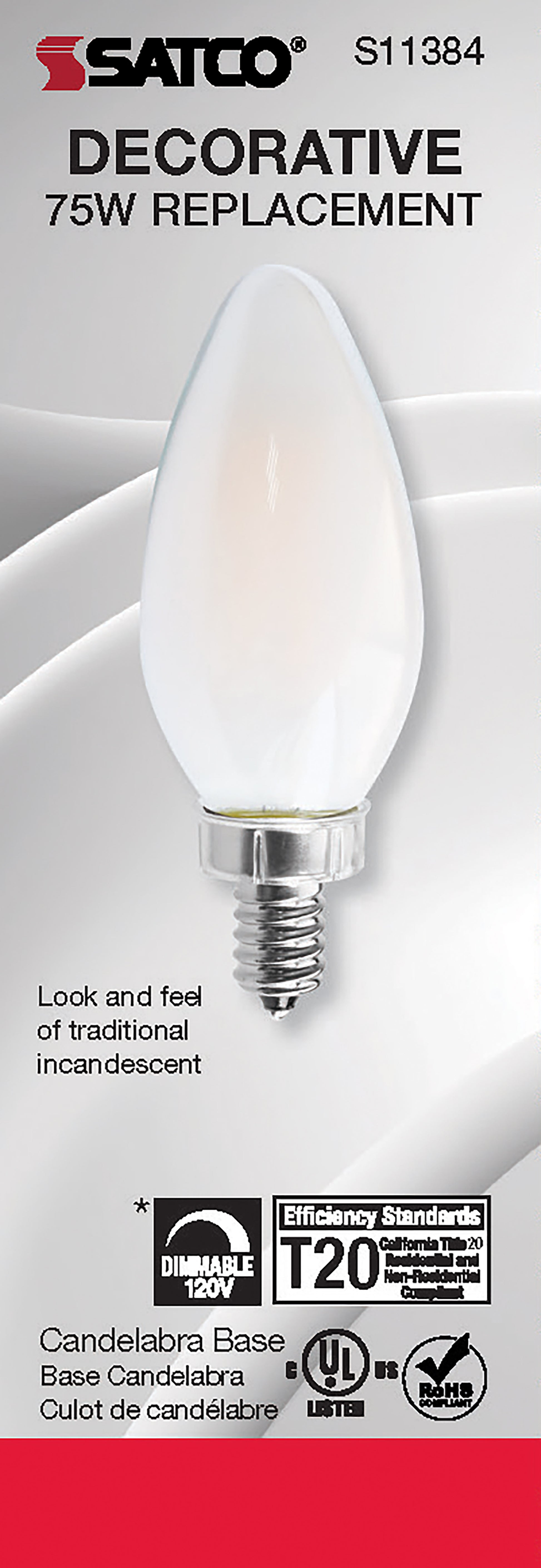 image of 8 Watt C11 LED - Frosted - Candelabra base - 2700K - 90 CRI - 760 Lumens - 120 Volt