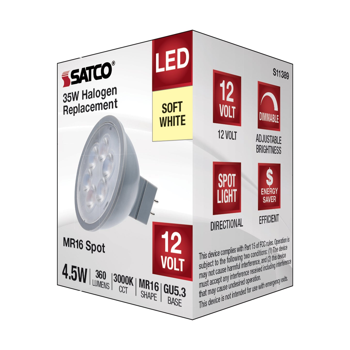 image of 4.5 Watt MR16 LED - Silver Finish - 3000K - GU5.3 Base - 360 Lumens - 12 Volt