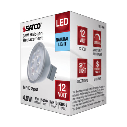 image of 4.5 Watt MR16 LED - Silver Finish - 5000K - GU5.3 Base - 360 Lumens - 12 Volt