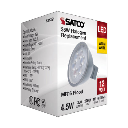 image of 4.5 Watt MR16 LED - Silver Finish - 2700K - GU5.3 Base - 360 Lumens - 12 Volt