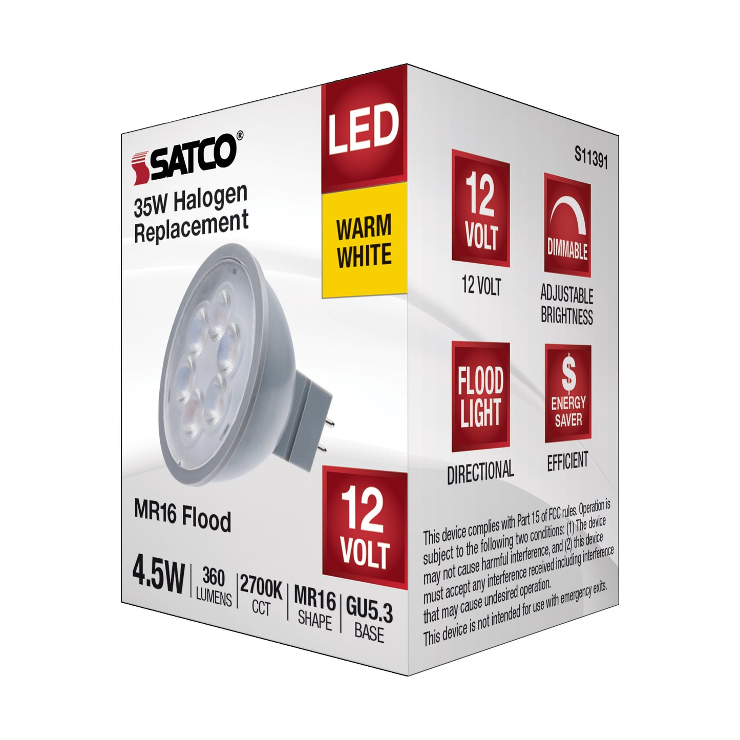 image of 4.5 Watt MR16 LED - Silver Finish - 2700K - GU5.3 Base - 360 Lumens - 12 Volt
