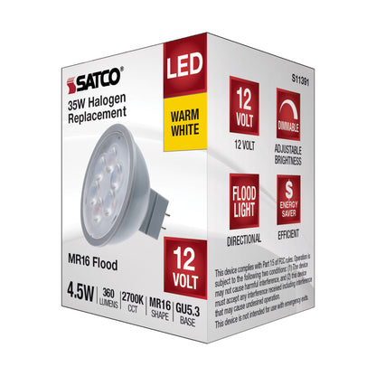 image of 4.5 Watt MR16 LED - Silver Finish - 2700K - GU5.3 Base - 360 Lumens - 12 Volt
