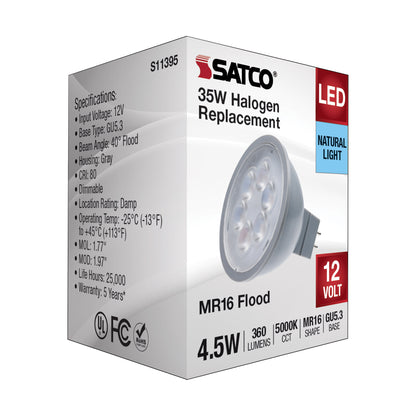 image of 4.5 Watt MR16 LED - Silver Finish - 5000K - GU5.3 Base - 360 Lumens - 12 Volt