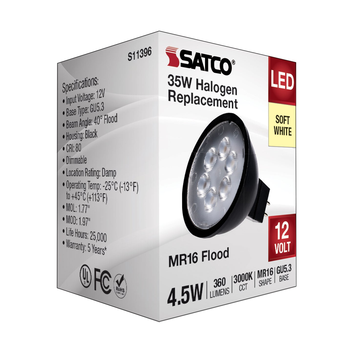 image of 4.5 Watt MR16 LED - Black Finish - 3000K - GU5.3 Base - 360 Lumens - 12 Volt