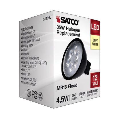 image of 4.5 Watt MR16 LED - Black Finish - 3000K - GU5.3 Base - 360 Lumens - 12 Volt