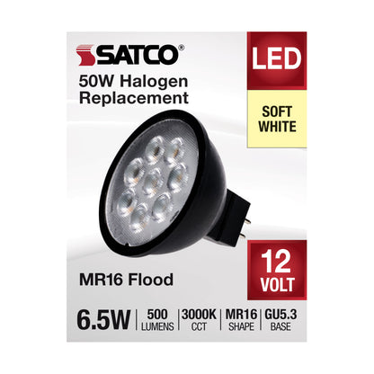 image of 6.5 Watt MR16 LED - Black Finish - 3000K - GU5.3 Base - 500 Lumens - 12 Volt
