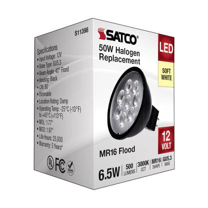image of 6.5 Watt MR16 LED - Black Finish - 3000K - GU5.3 Base - 500 Lumens - 12 Volt