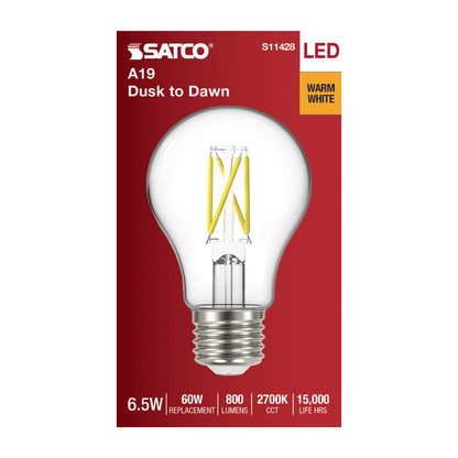 image of 6.5 Watt - A19 LED - Dusk to Dawn With PhotoCell - 2700K - Medium base - 320 deg. Beam Angle - 120 Volt