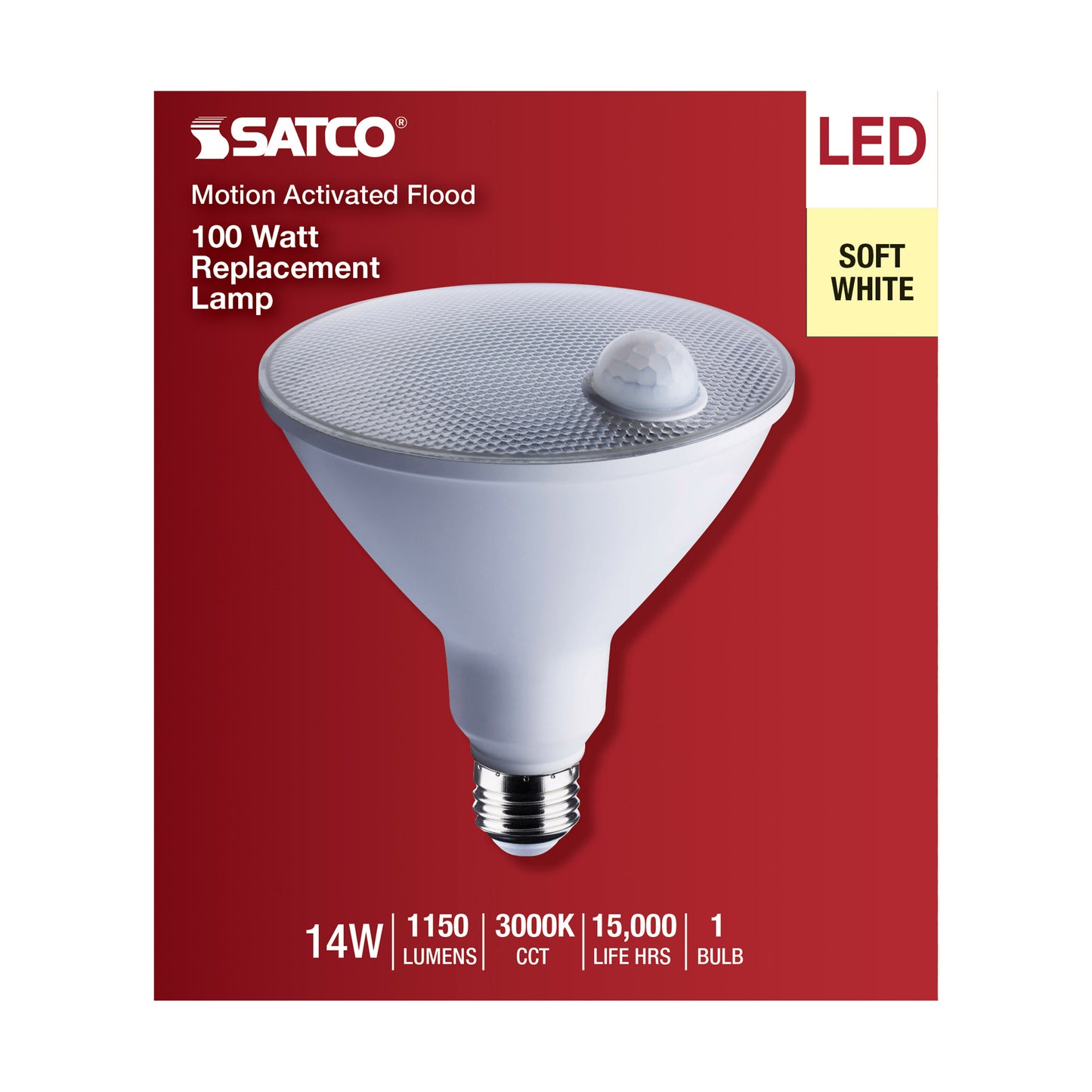 image of 14 Watt PAR38 LED - White - 3000K - 1100 Lumens - 120 Volt - PIR Sensor - Non-Dimmable