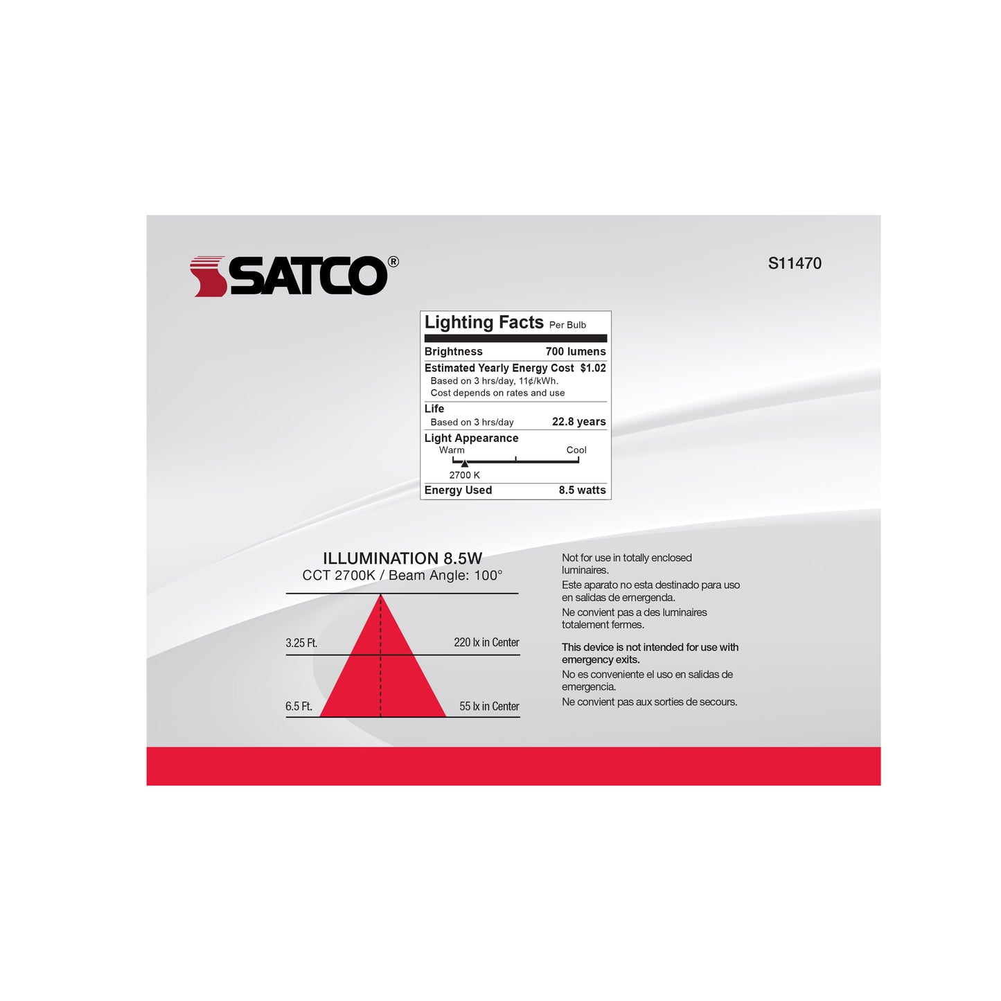 image of 8.5 Watt - BR30 LED - 2700K - 80 CRI - Medium Base - 120 Volts - Dimmable - 6-pack