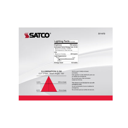 image of 8.5 Watt - BR30 LED - 2700K - 80 CRI - Medium Base - 120 Volts - Dimmable - 6-pack